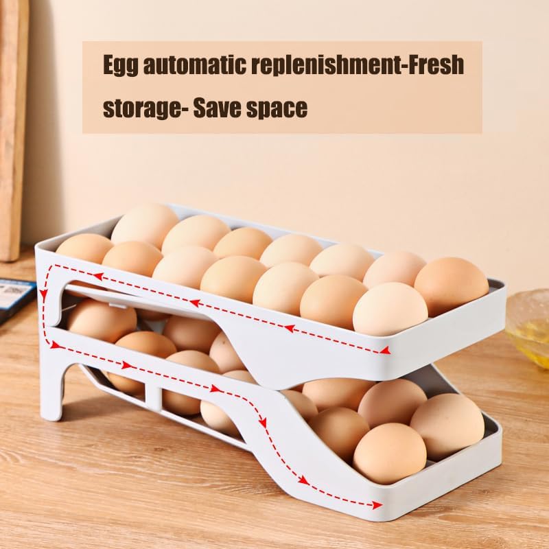 Micyples Egg Holder for Fridge,Automatic Rolling Egg Dispenser for Refrigerator Organizers and Storage,28 Egg Tray For Refrigeratorand Space Saving Storage for Gathering Fresh Egg Holder Countertop(grey) - Image 1